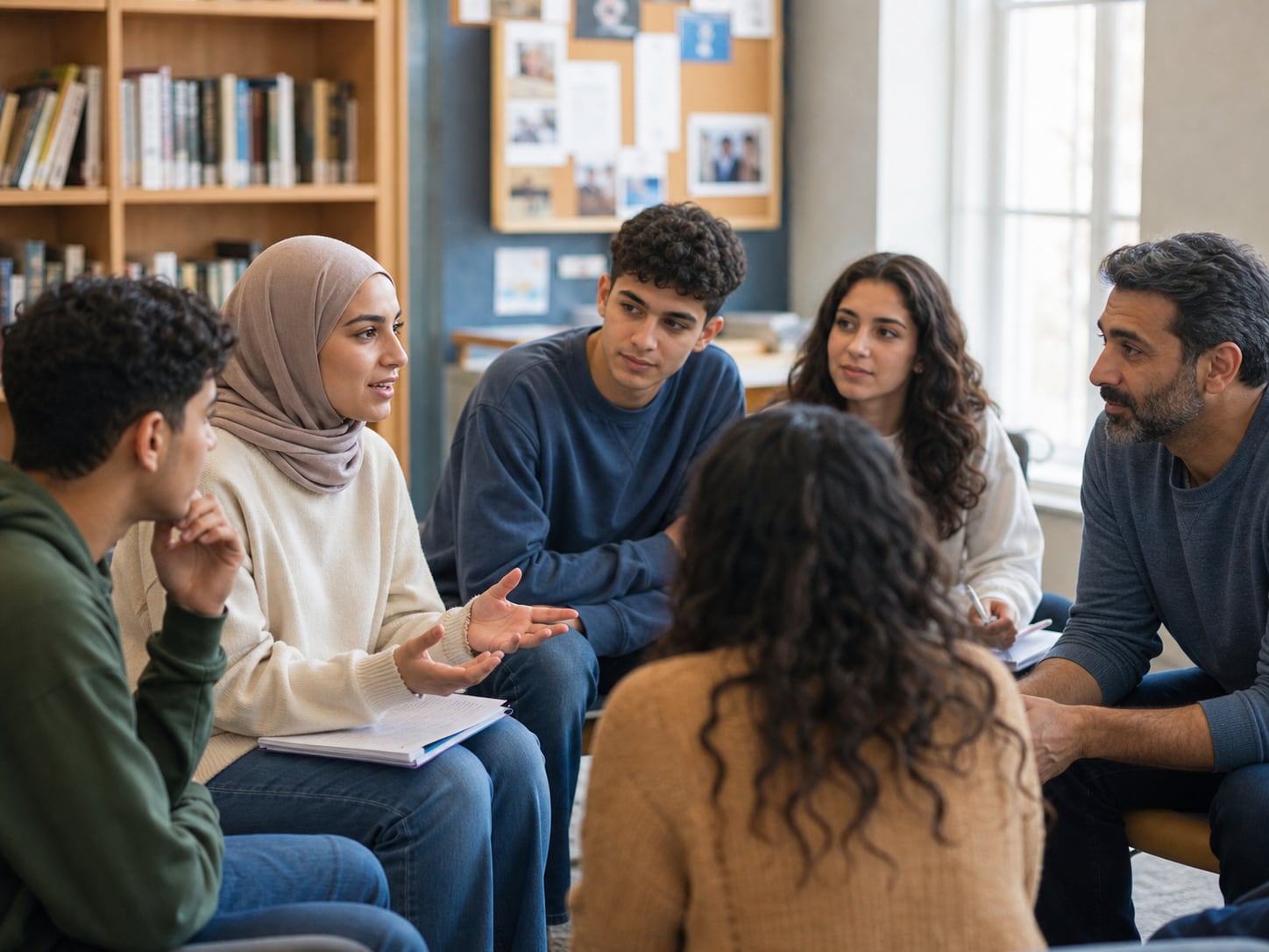 Illustration of a mentor and young person sharing ideas at a table